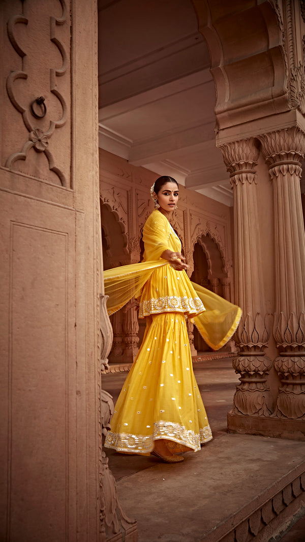 Yellow Circle Peplum Sharara