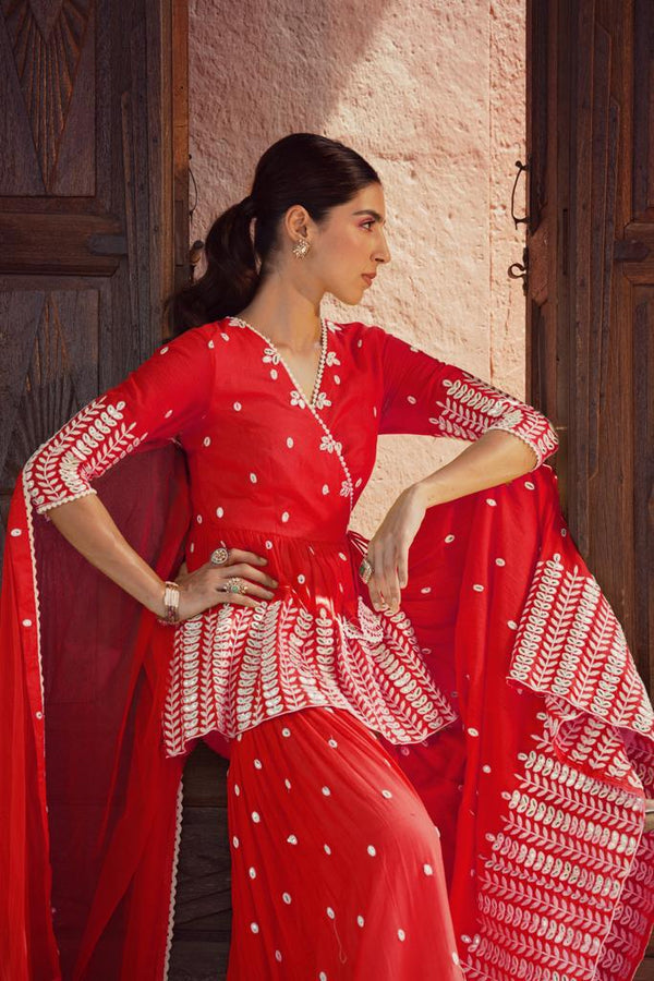 Red Leaf Peplum Sharara