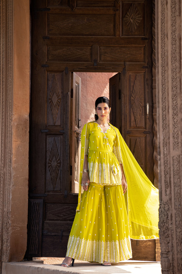Neon Green Leaf Peplum Sharara