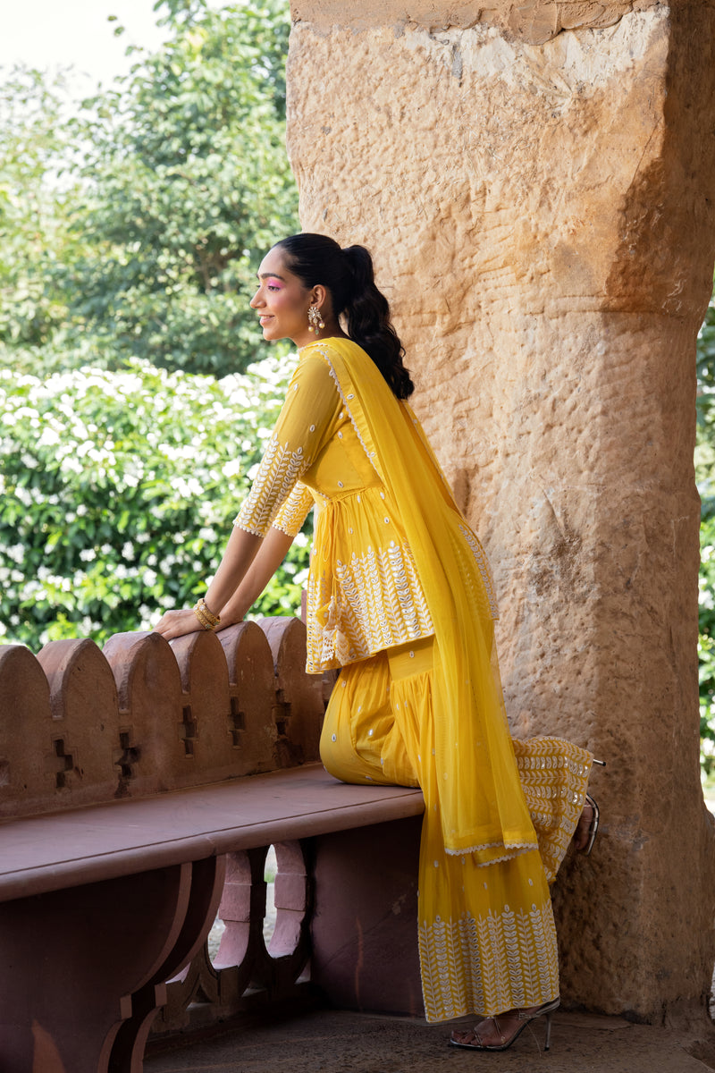 Yellow Leaf Peplum Sharara