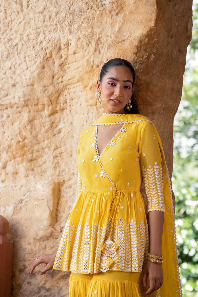 Yellow Leaf Peplum Sharara