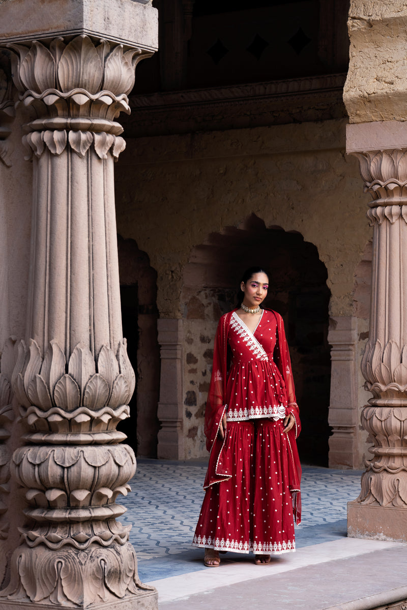 Red Triangle Peplum Sharara