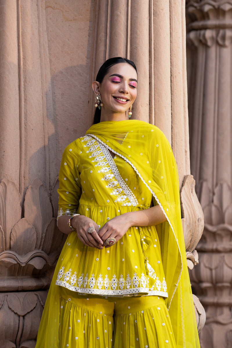 Neon Green Triangle Peplum Sharara