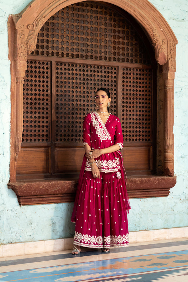 Fuchsia Diamond Peplum Sharara