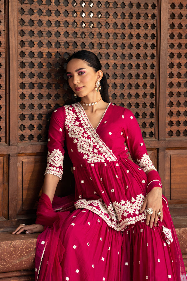 Fuchsia Diamond Peplum Sharara