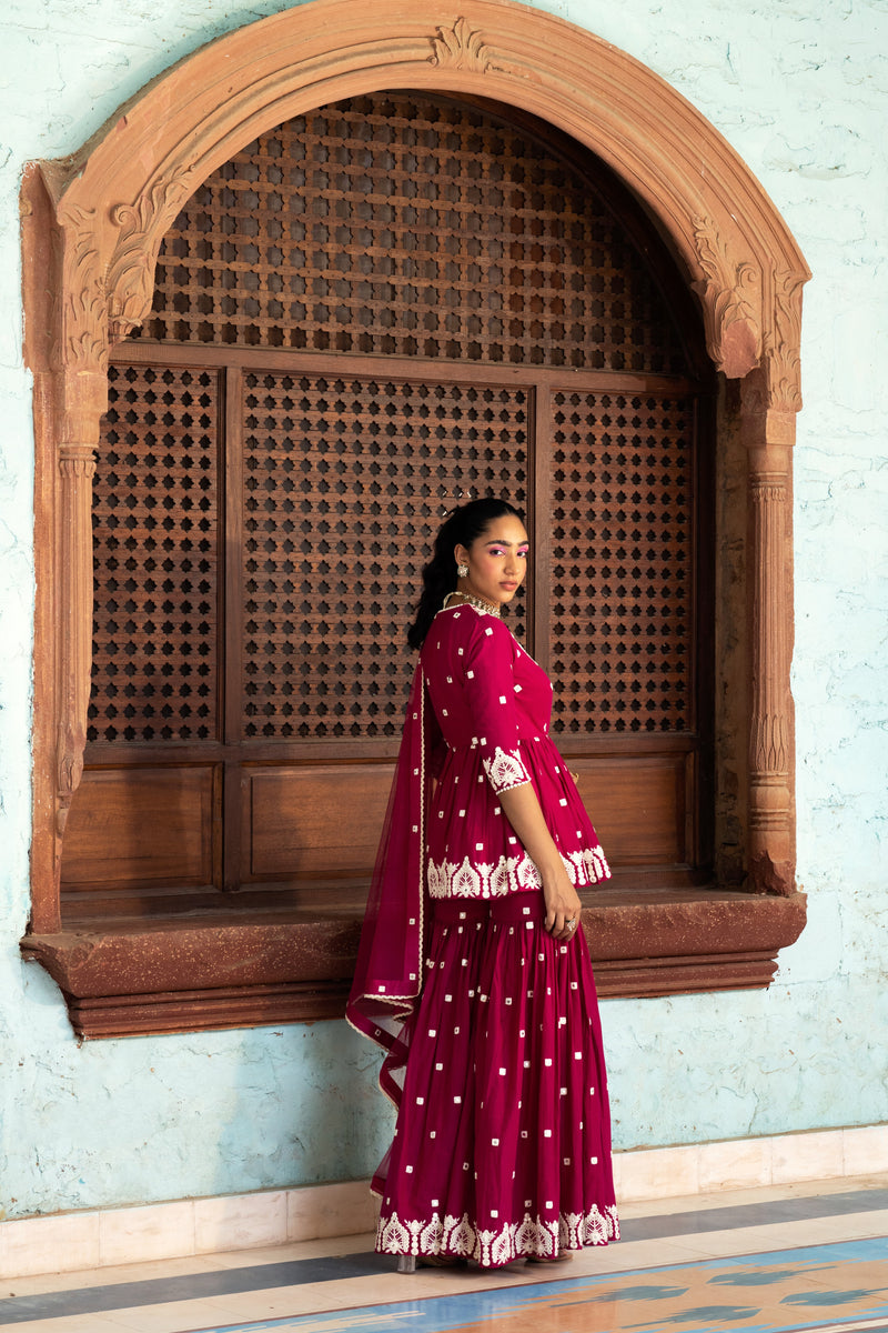 Fuchsia Temple Peplum Sharara