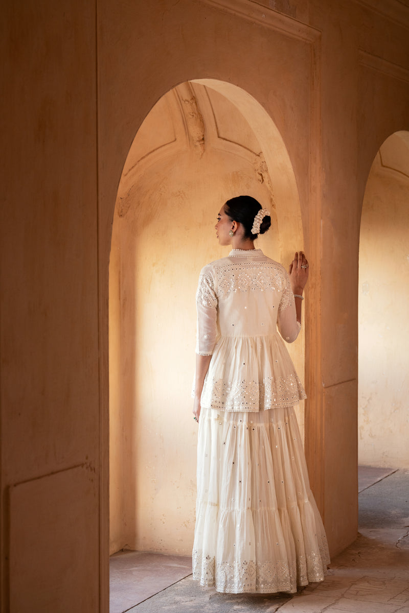 Off White Diamond Jacket With Anarkali