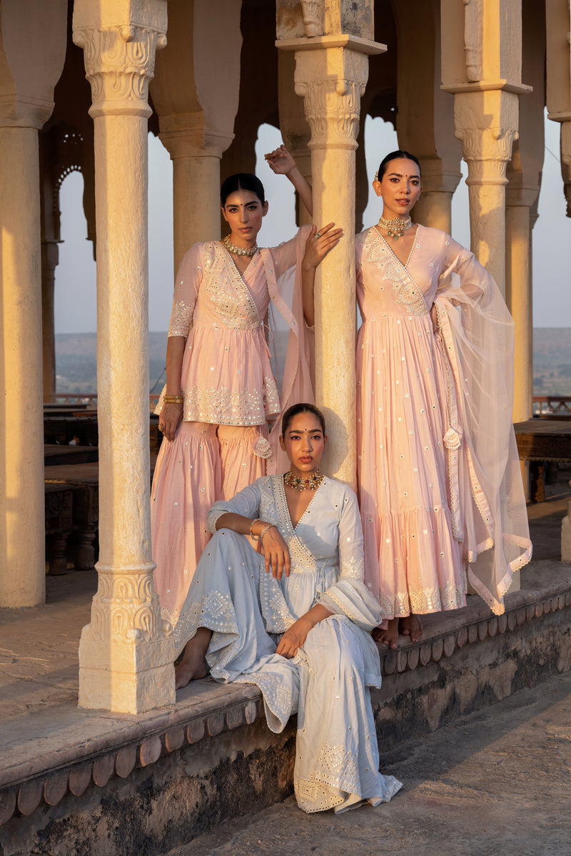 Ice Blue Diamond Peplum Sharara