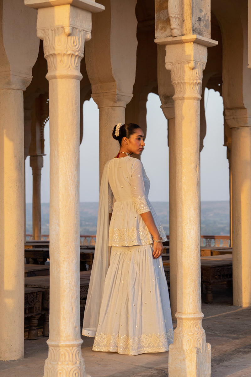 Ice Blue Diamond Peplum Sharara