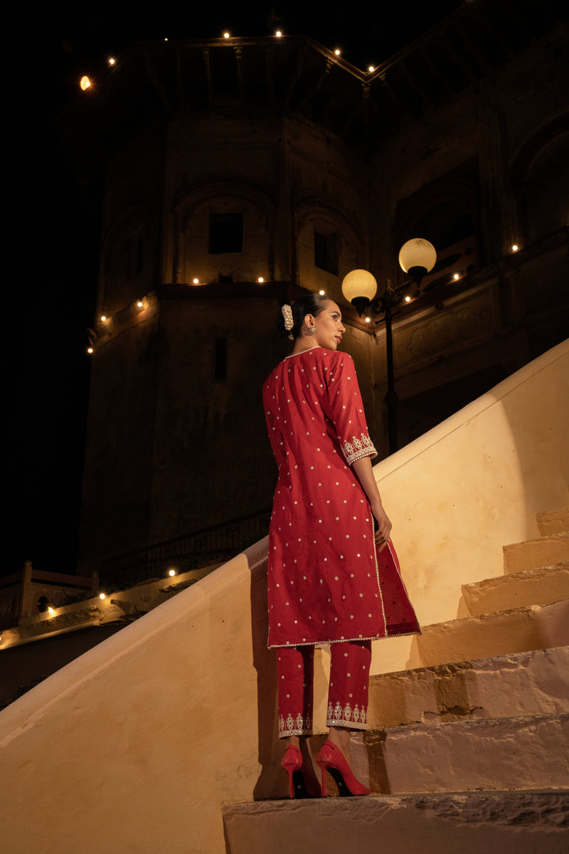 Red Triangle Kurta with Pants