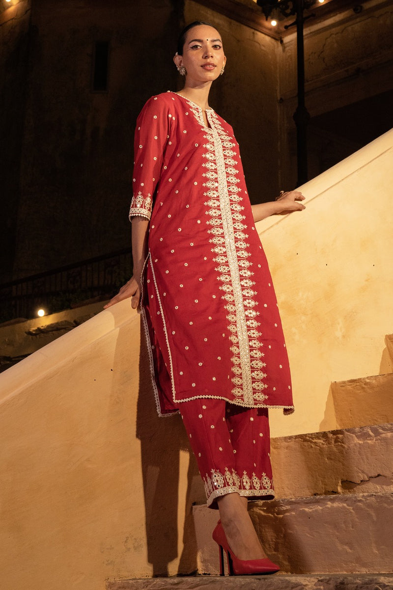 Red Triangle Kurta with Pants