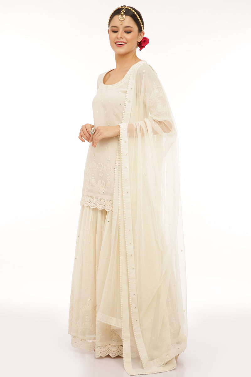 Off White Flower Straight Sharara