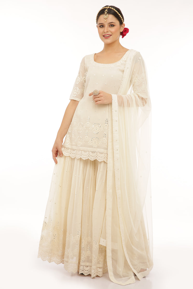 Off White Flower Straight Sharara