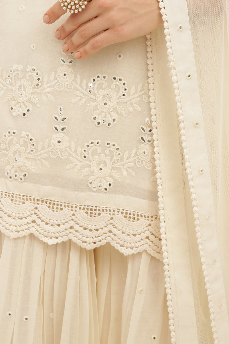 Off White Flower Straight Sharara