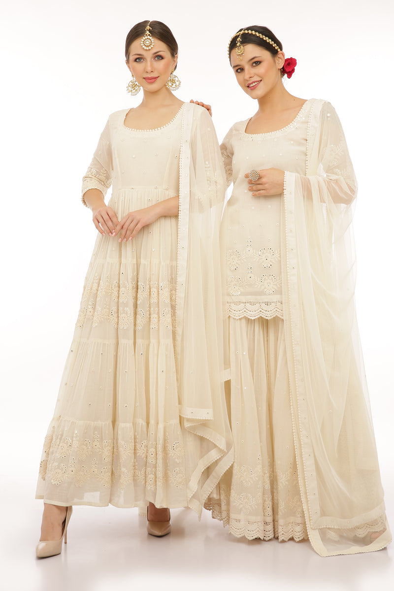 Off White Flower Straight Sharara