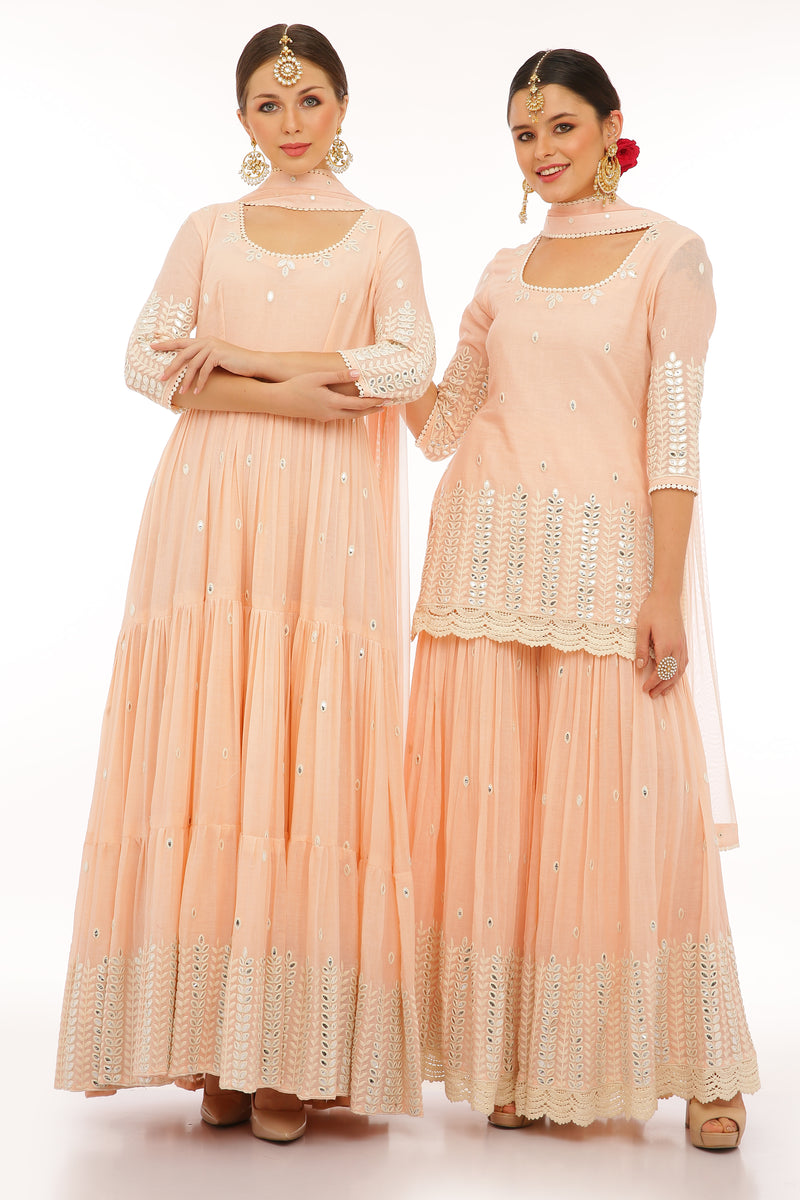 Blush Pink Leaf Border Straight Sharara