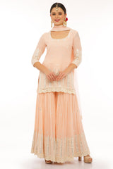 Blush Pink Leaf Border Straight Sharara