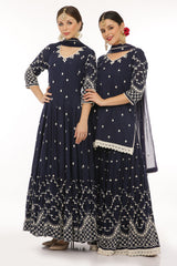 Indigo Blue Barfi Straight Sharara