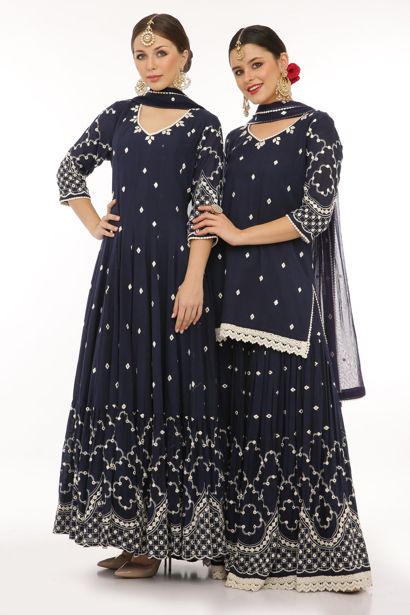 Indigo Blue Barfi Straight Sharara