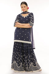 Indigo Blue Barfi Straight Sharara
