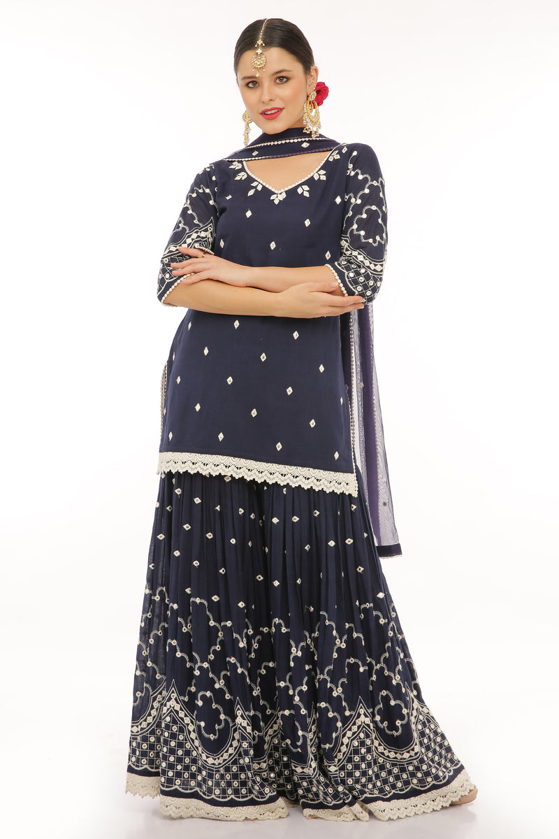 Indigo Blue Barfi Straight Sharara