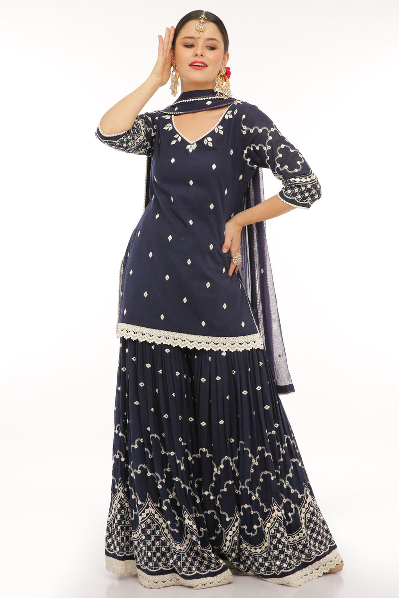 Indigo Blue Barfi Straight Sharara