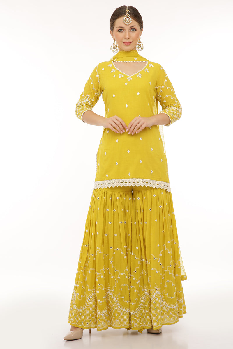 Neon Green Barfi Straight Sharara