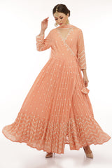 Peach Zig-zag Angrakha with Dupatta
