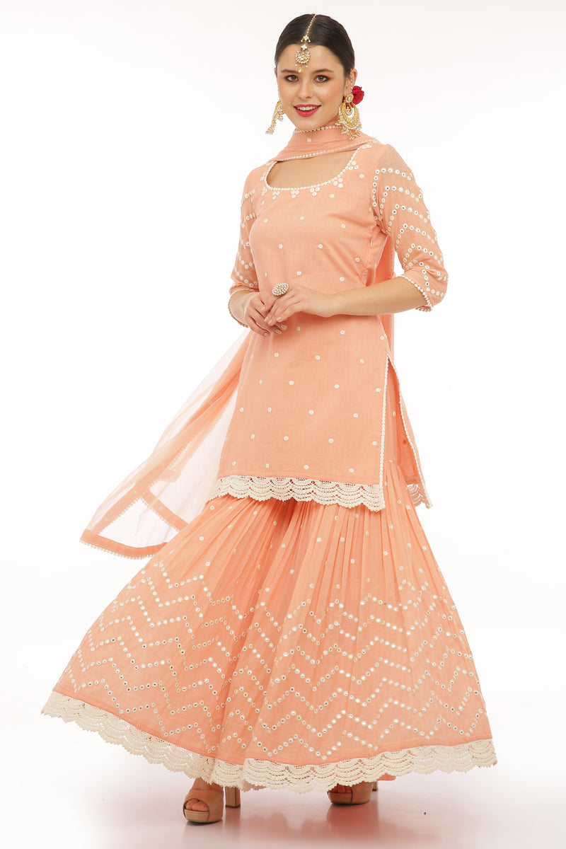 Peach Zig-zag Straight Sharara