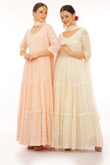 Blush Pink 4 Tier Zig-zag Embroidered Anarkali with Dupatta