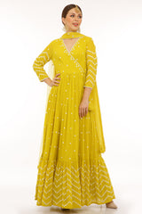 Neon Green Zig-zag Angrakha with Dupatta