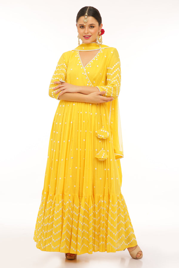 Yellow Zig-zag Angrakha with Dupatta