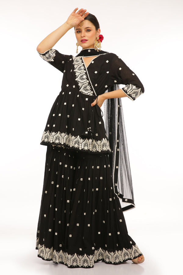 Black Temple Peplum Sharara