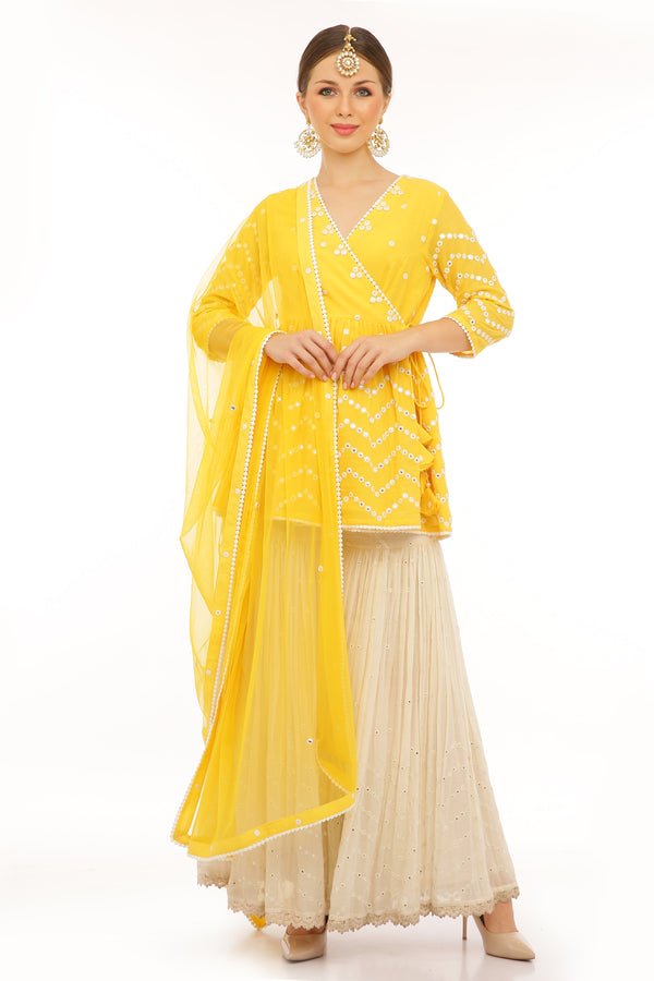 Yellow Zig-zag Peplum Top with White Zig-zag Sharara