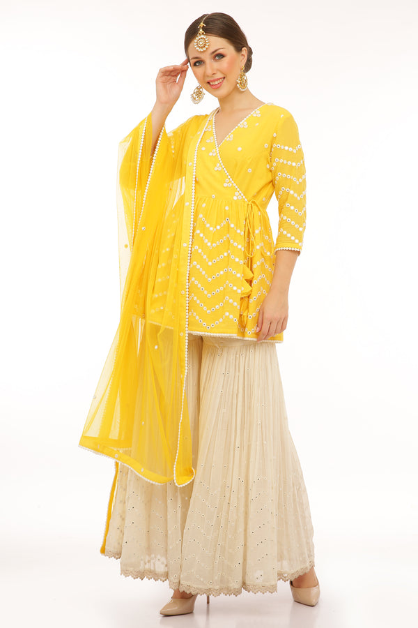 Yellow Zig-zag Peplum Top with White Zig-zag Sharara