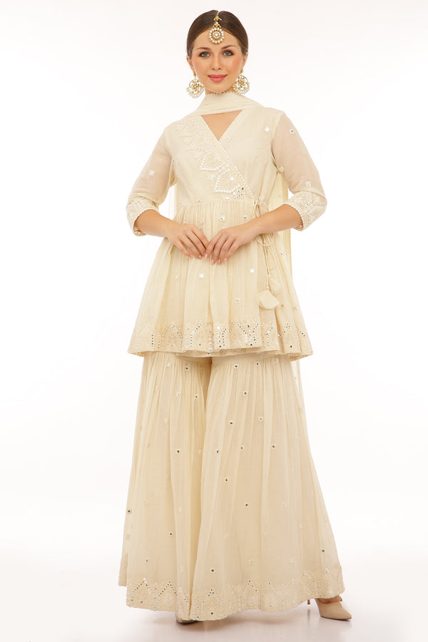 Off White Temple Peplum Sharara