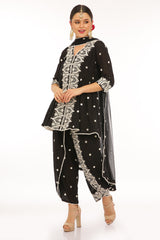 Black Temple Kurta with one side embroidered Dhoti Pants