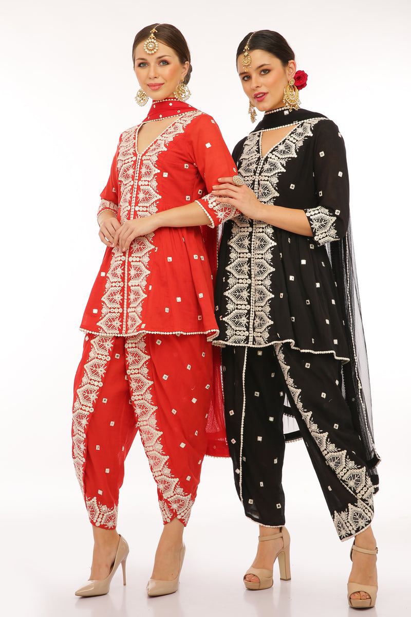 Black Temple Kurta with one side embroidered Dhoti Pants