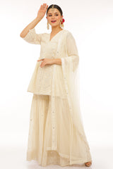 Off White A-line Embroidered Temple Sharara